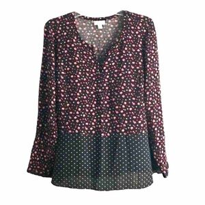J. Jill Cottagecore Floral Polka Dot Tunic Top Boho Black Pink Size M